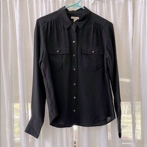 100% Silk Black Button Up Shirt J Crew Blythe